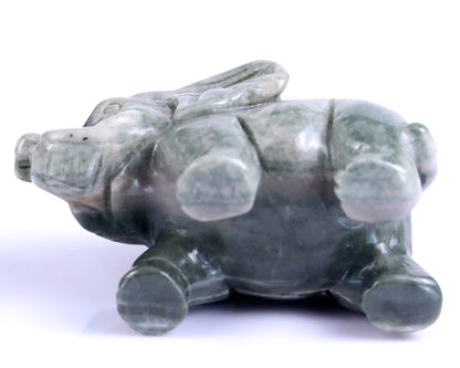 2.4" Jiulong Jade Hand Carved Crystal Elephant Sculpture