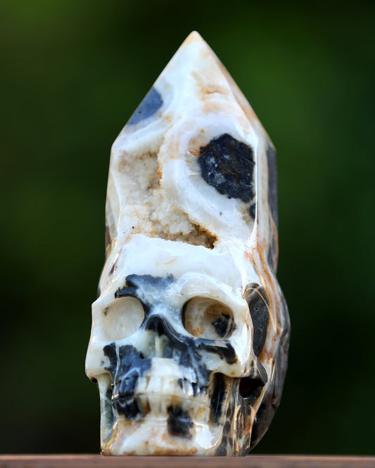 Unique 8.2" Geode Agate Hand Carved Crystal Geode Skull Sculpture