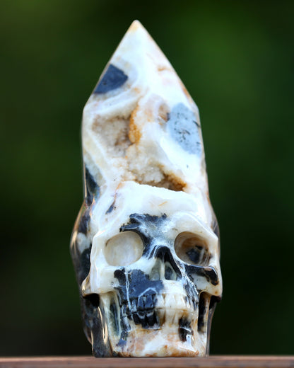 Unique 8.2" Geode Agate Hand Carved Crystal Geode Skull Sculpture