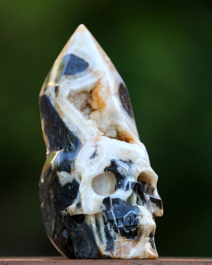 Unique 8.2" Geode Agate Hand Carved Crystal Geode Skull Sculpture