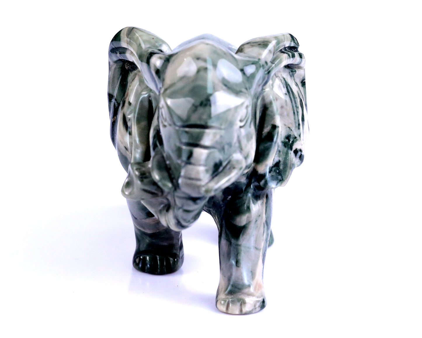 3.8" Jiulong Jade Hand Carved Crystal Elephant Sculpture