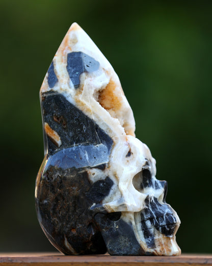 Unique 8.2" Geode Agate Hand Carved Crystal Geode Skull Sculpture