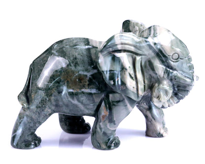 3.8" Jiulong Jade Hand Carved Crystal Elephant Sculpture