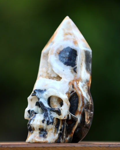 Unique 8.2" Geode Agate Hand Carved Crystal Geode Skull Sculpture