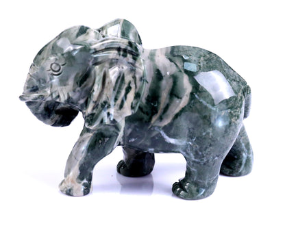 3.8" Jiulong Jade Hand Carved Crystal Elephant Sculpture