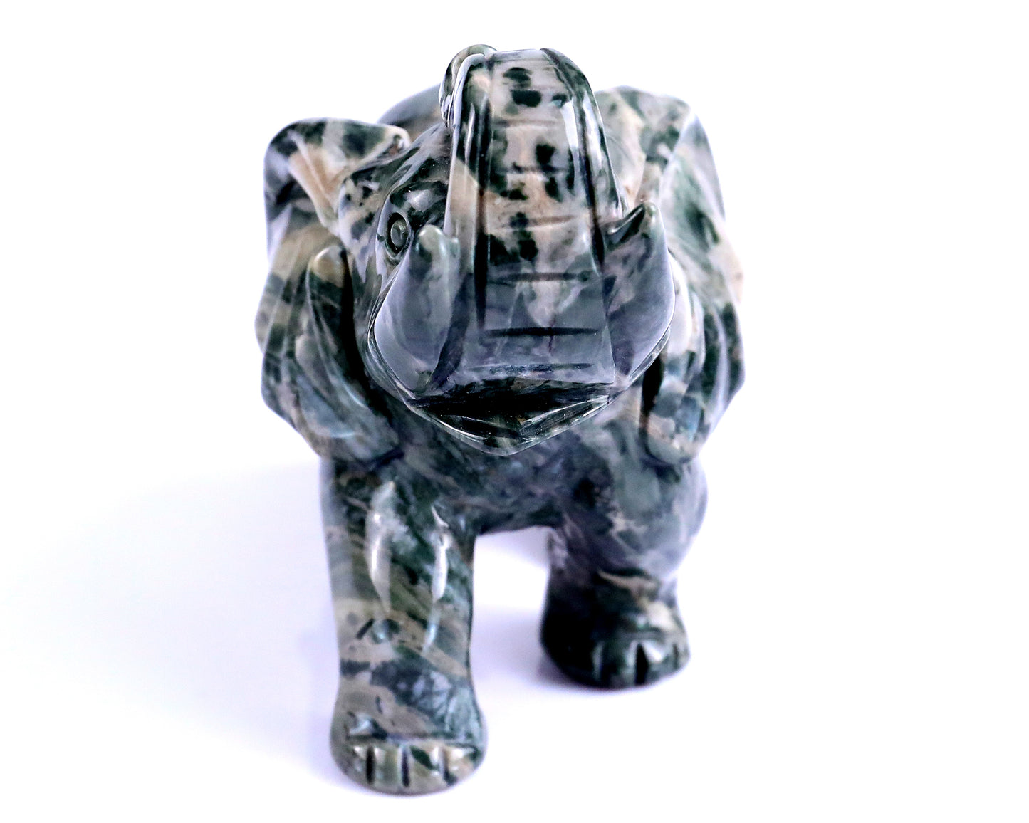 4.3" Jiulong Jade Hand Carved Crystal Elephant Sculpture