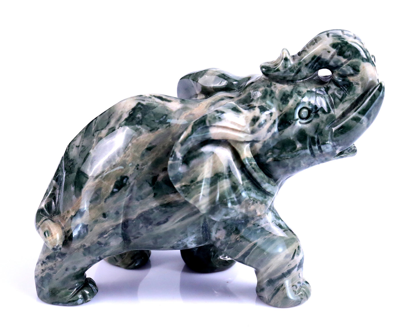 4.3" Jiulong Jade Hand Carved Crystal Elephant Sculpture