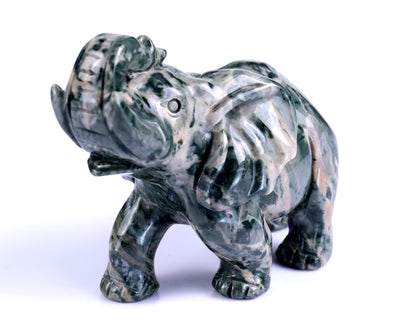 4.3" Jiulong Jade Hand Carved Crystal Elephant Sculpture