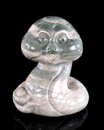 2.9" Jiulong Jade Hand Carved Crystal Baby Snake Sculpture