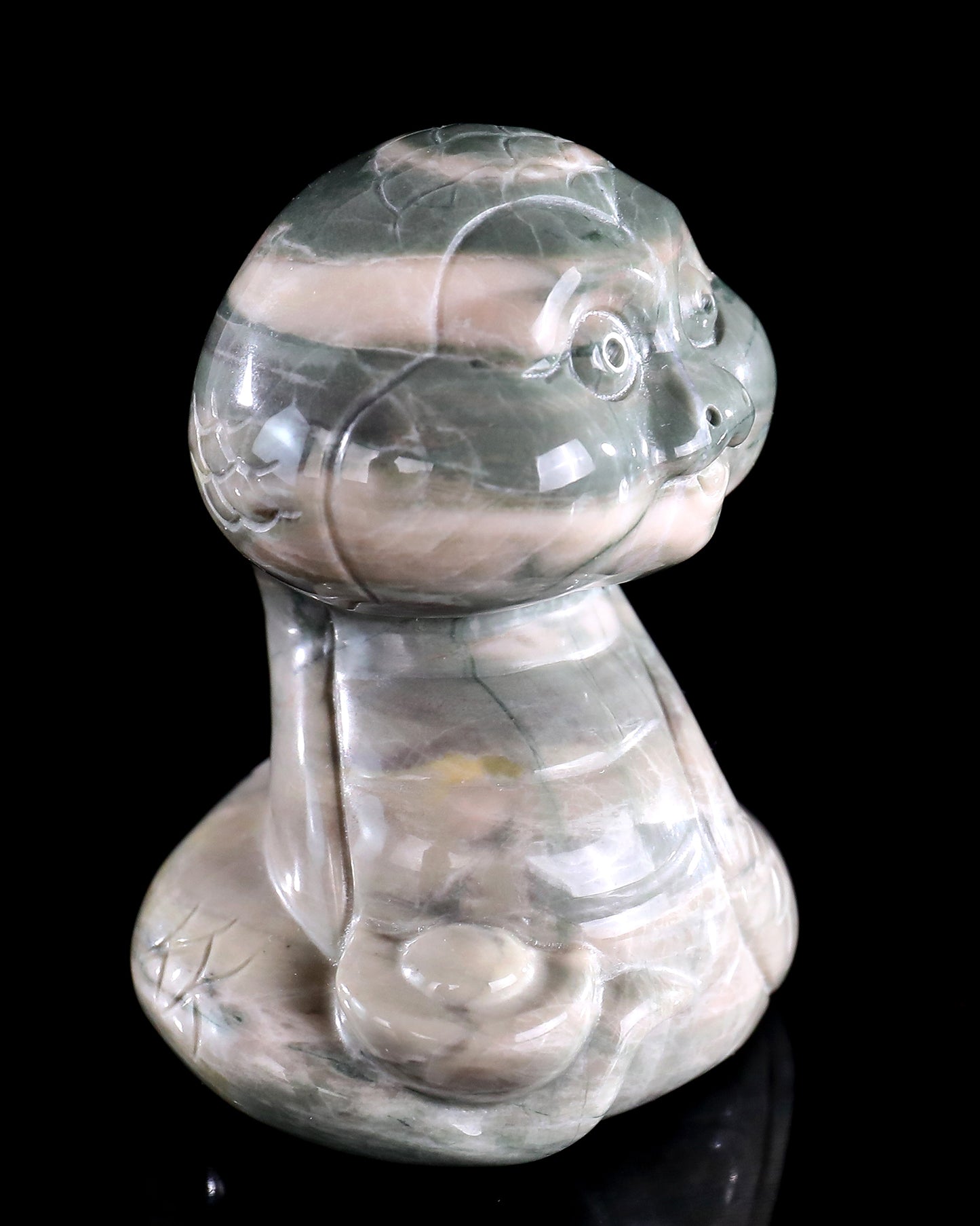 2.9" Jiulong Jade Hand Carved Crystal Baby Snake Sculpture