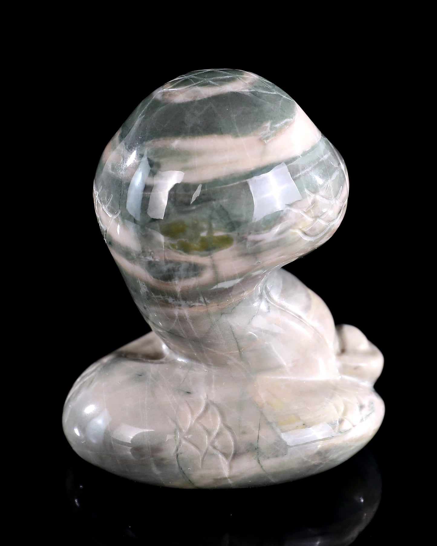 2.9" Jiulong Jade Hand Carved Crystal Baby Snake Sculpture