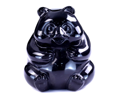 2.9" Black Obsidian Hand Carved Crystal Panda Sculpture