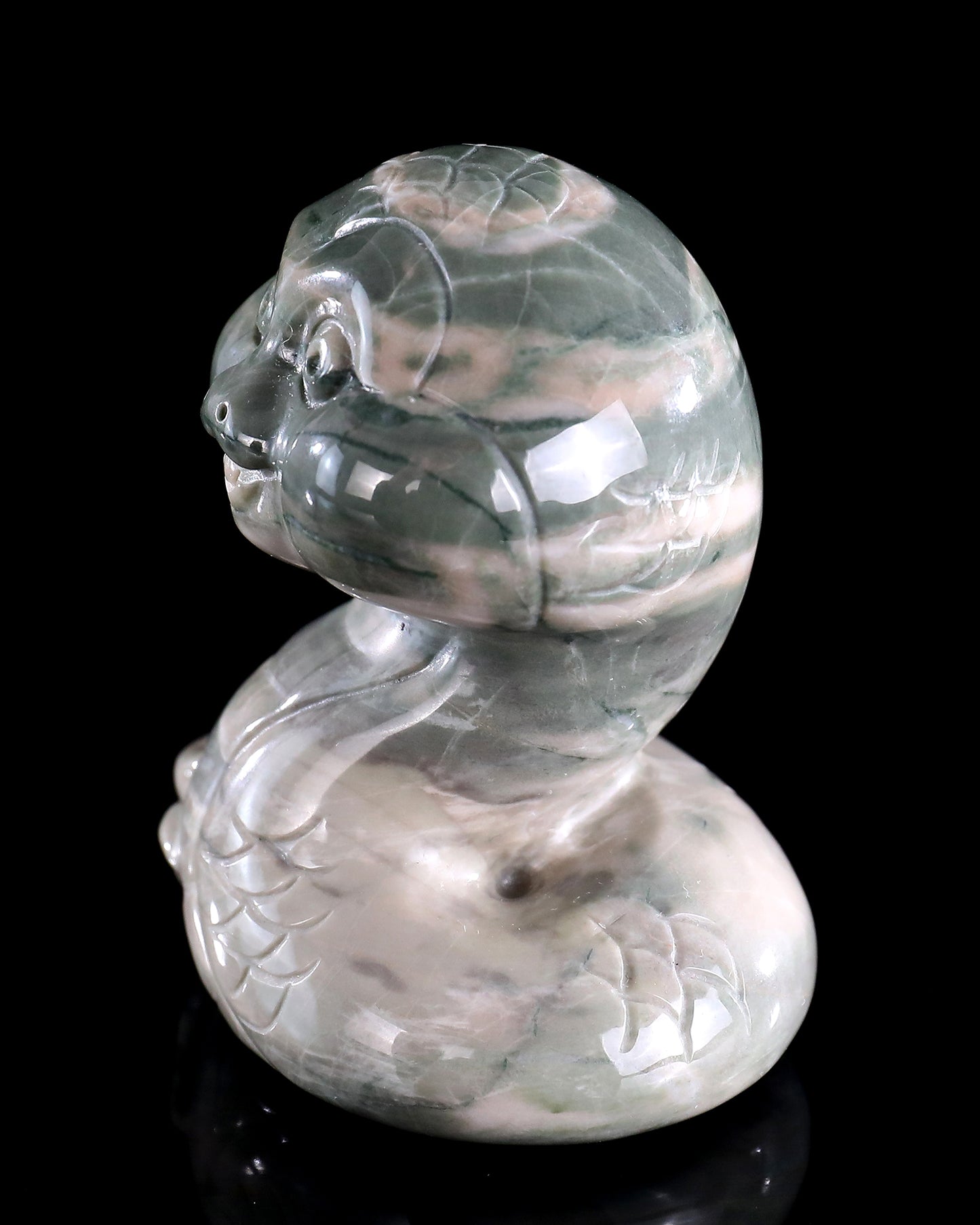 2.9" Jiulong Jade Hand Carved Crystal Baby Snake Sculpture