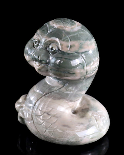 2.9" Jiulong Jade Hand Carved Crystal Baby Snake Sculpture