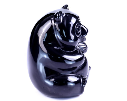 2.9" Black Obsidian Hand Carved Crystal Panda Sculpture