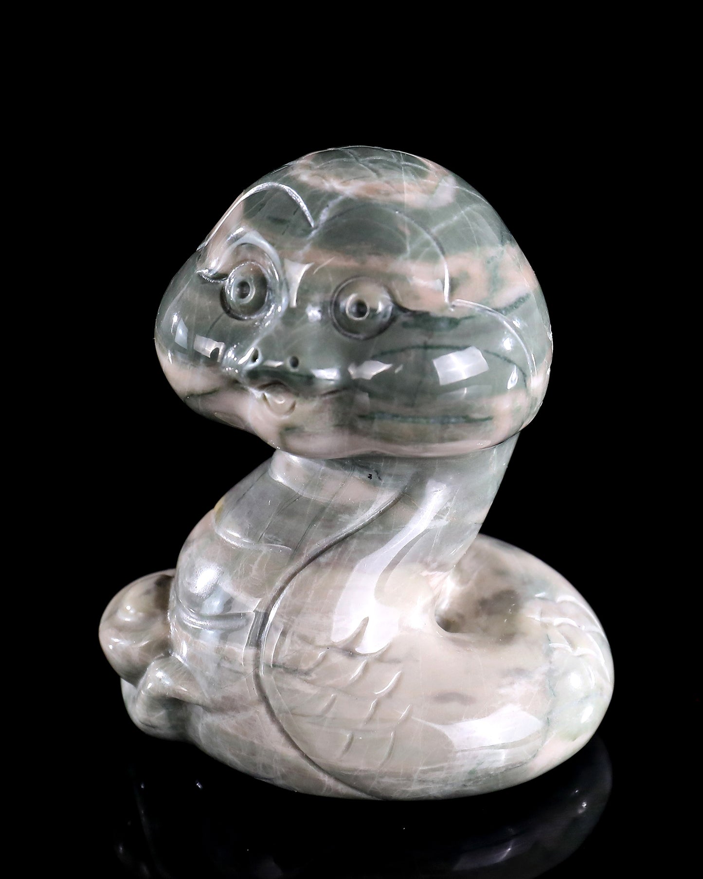 2.9" Jiulong Jade Hand Carved Crystal Baby Snake Sculpture