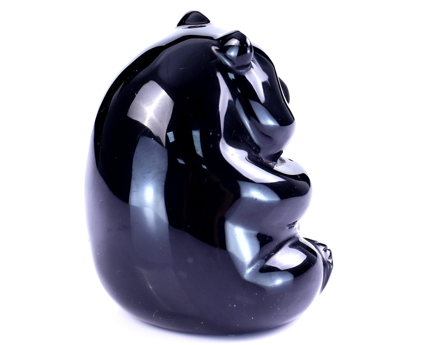 2.9" Black Obsidian Hand Carved Crystal Panda Sculpture