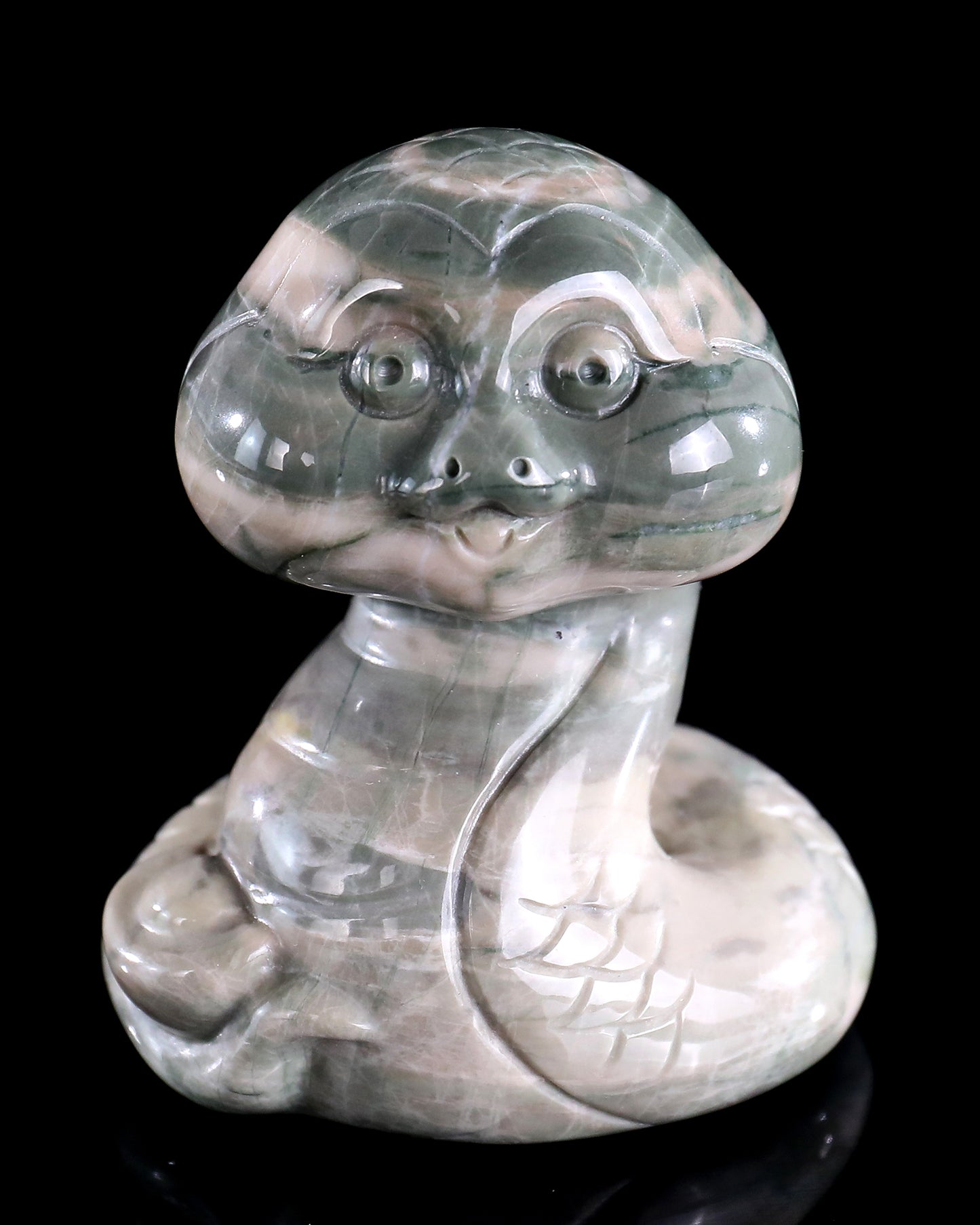 2.9" Jiulong Jade Hand Carved Crystal Baby Snake Sculpture