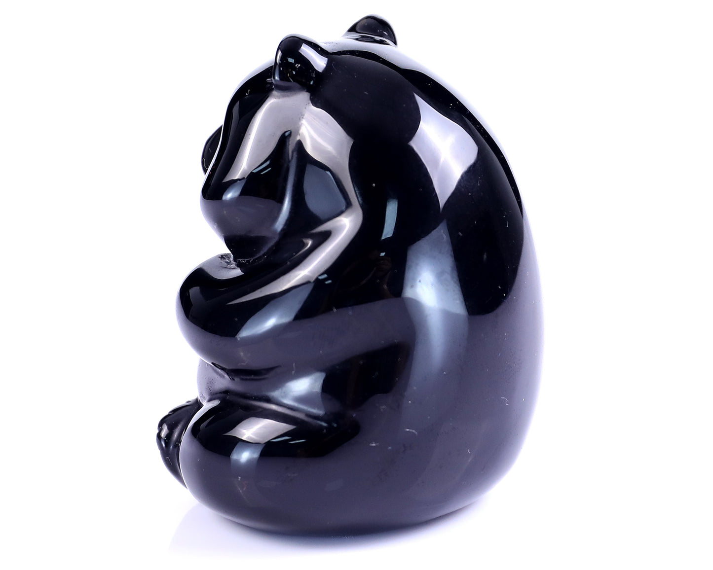 2.9" Black Obsidian Hand Carved Crystal Panda Sculpture