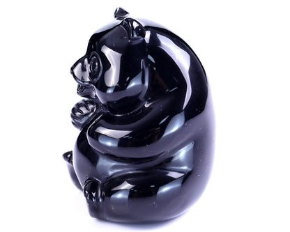 2.9" Black Obsidian Hand Carved Crystal Panda Sculpture