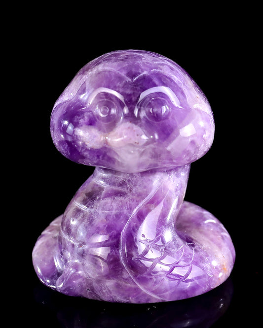 2.4" Amethyst Hand Carved Crystal Baby Snake Sculpture