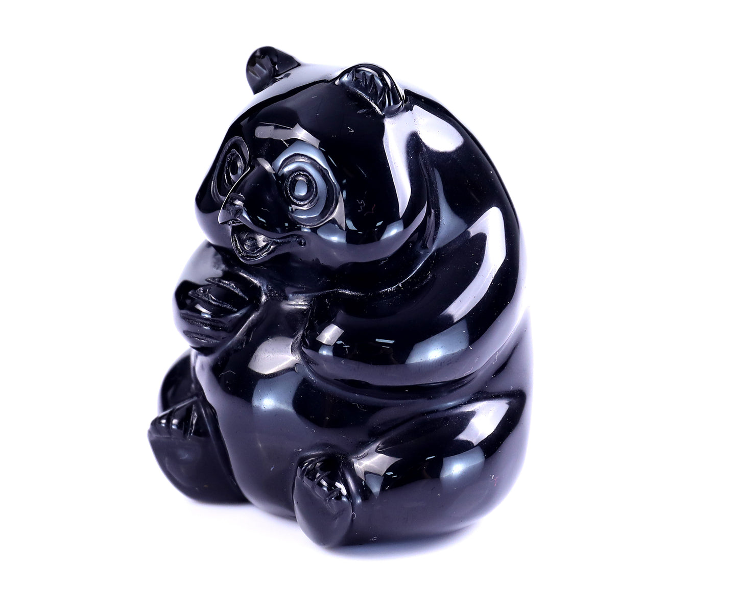 2.9" Black Obsidian Hand Carved Crystal Panda Sculpture