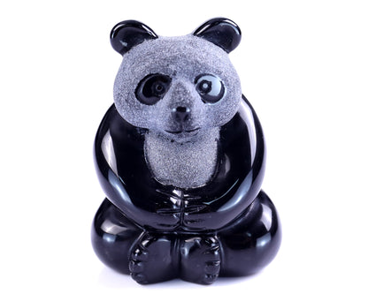 2.9" Black Obsidian Hand Carved Crystal Panda Sculpture