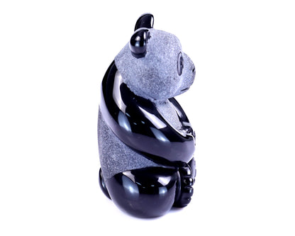 2.9" Black Obsidian Hand Carved Crystal Panda Sculpture