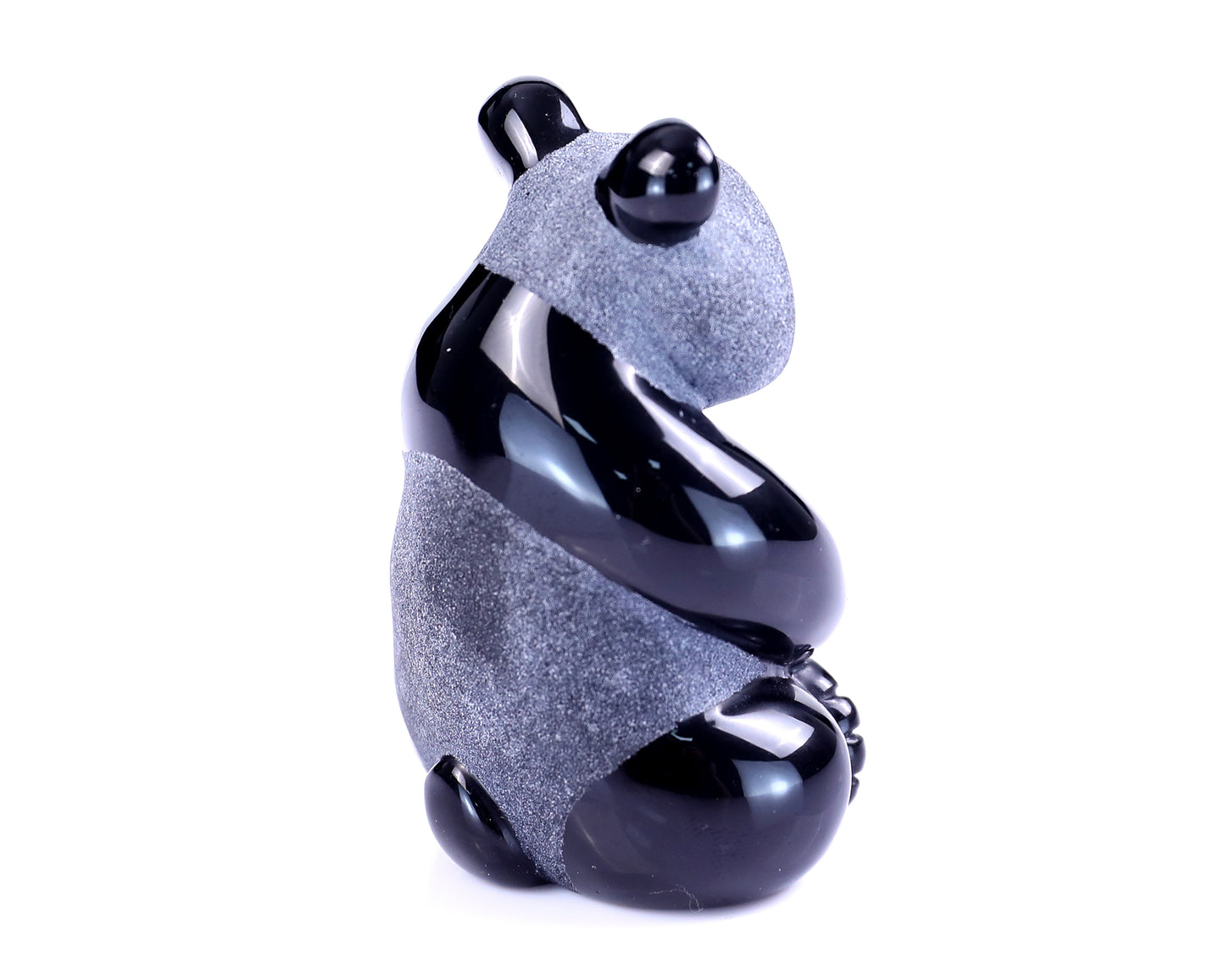 2.9" Black Obsidian Hand Carved Crystal Panda Sculpture