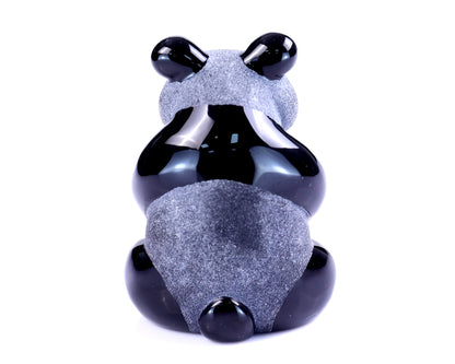 2.9" Black Obsidian Hand Carved Crystal Panda Sculpture