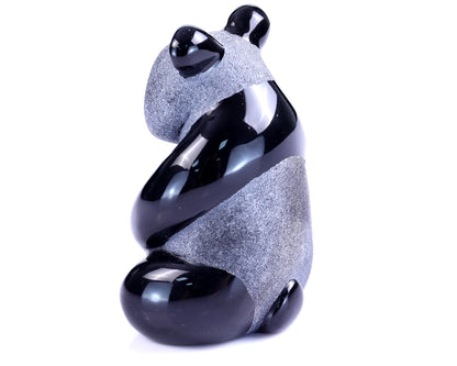 2.9" Black Obsidian Hand Carved Crystal Panda Sculpture