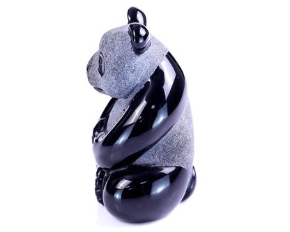 2.9" Black Obsidian Hand Carved Crystal Panda Sculpture