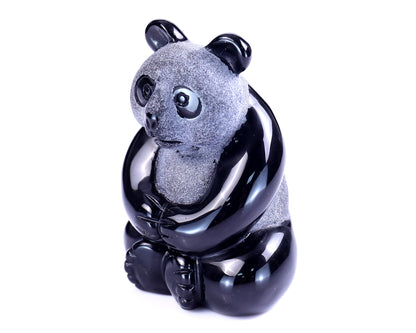 2.9" Black Obsidian Hand Carved Crystal Panda Sculpture