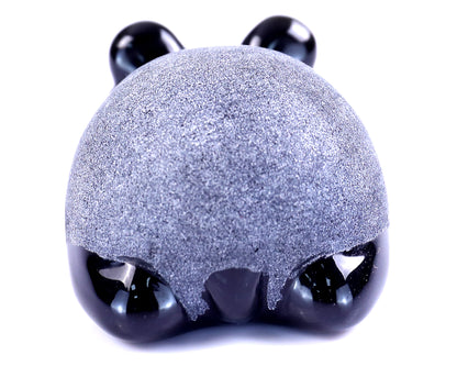 3.0" Black Obsidian Hand Carved Crystal Panda Sculpture