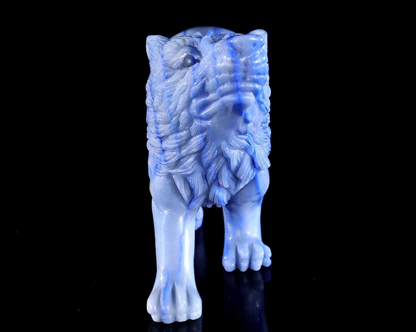 11" Blue Aventurine Chalcedony Hand Carved Crystal Wolf Sculpture