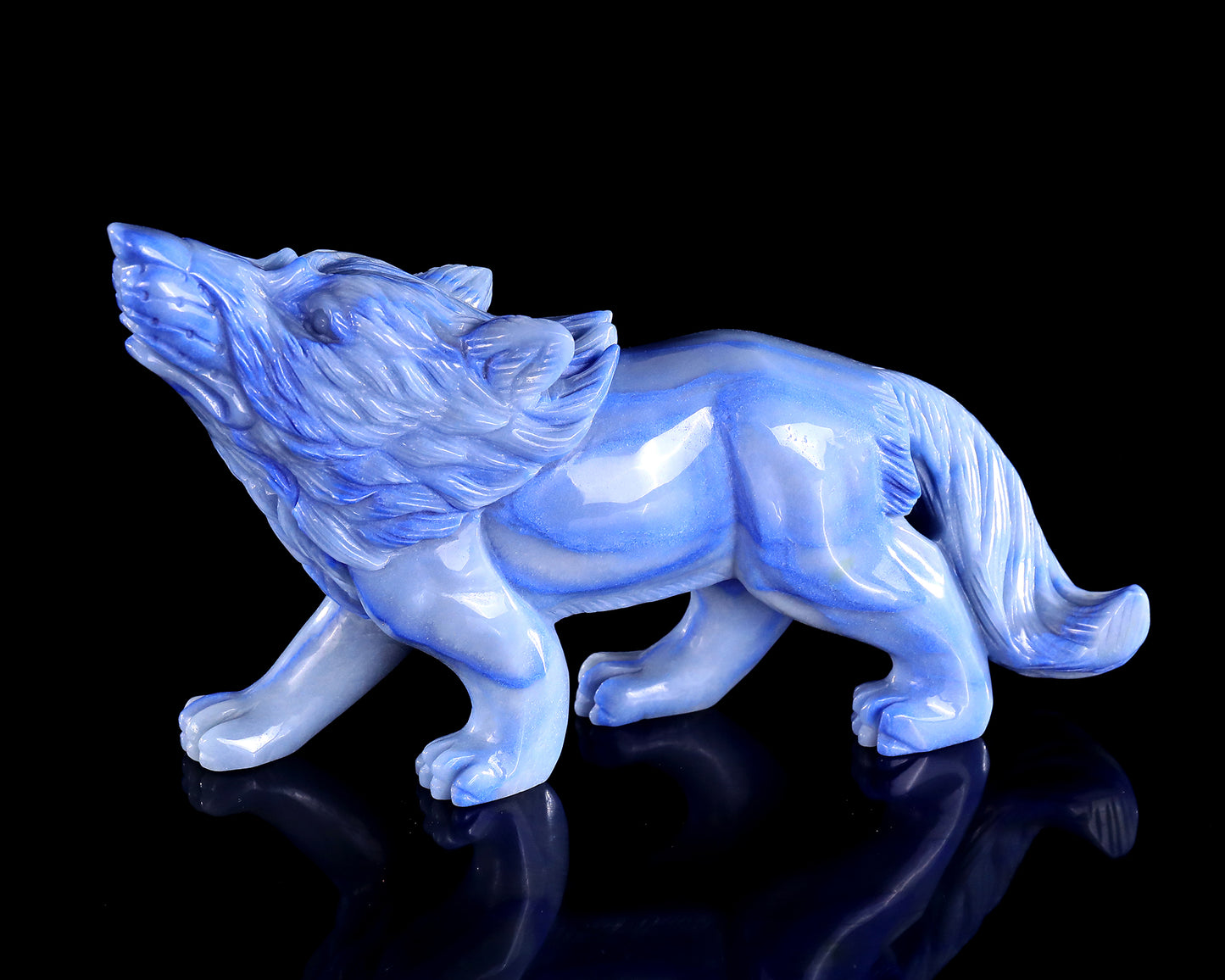 11" Blue Aventurine Chalcedony Hand Carved Crystal Wolf Sculpture