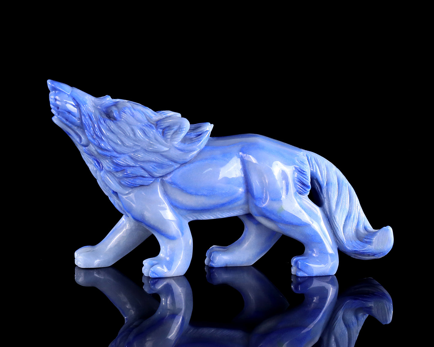 11" Blue Aventurine Chalcedony Hand Carved Crystal Wolf Sculpture