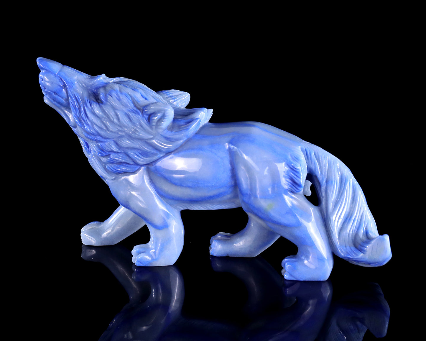 11" Blue Aventurine Chalcedony Hand Carved Crystal Wolf Sculpture