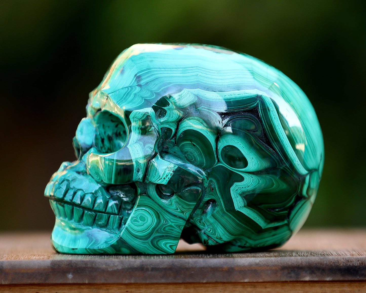 5.5" Natural Malachite Hand Carved Crystal Realistic Skull Sculpture