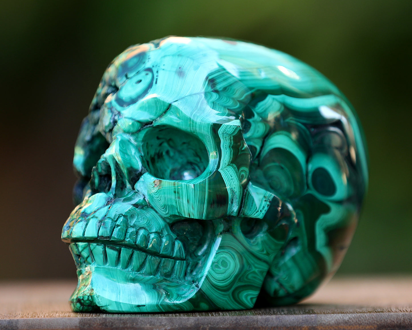 5.5" Natural Malachite Hand Carved Crystal Realistic Skull Sculpture