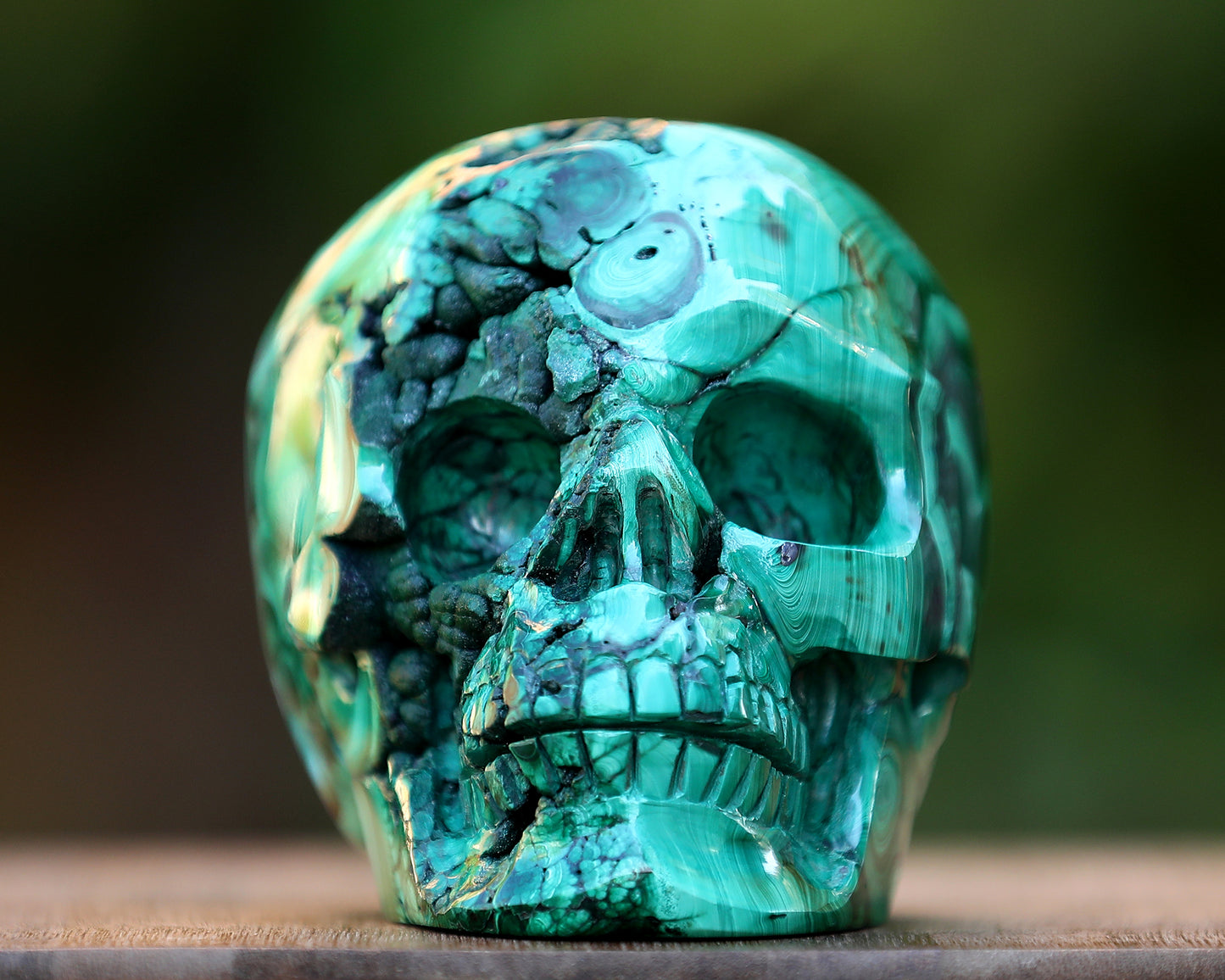 5.5" Natural Malachite Hand Carved Crystal Realistic Skull Sculpture