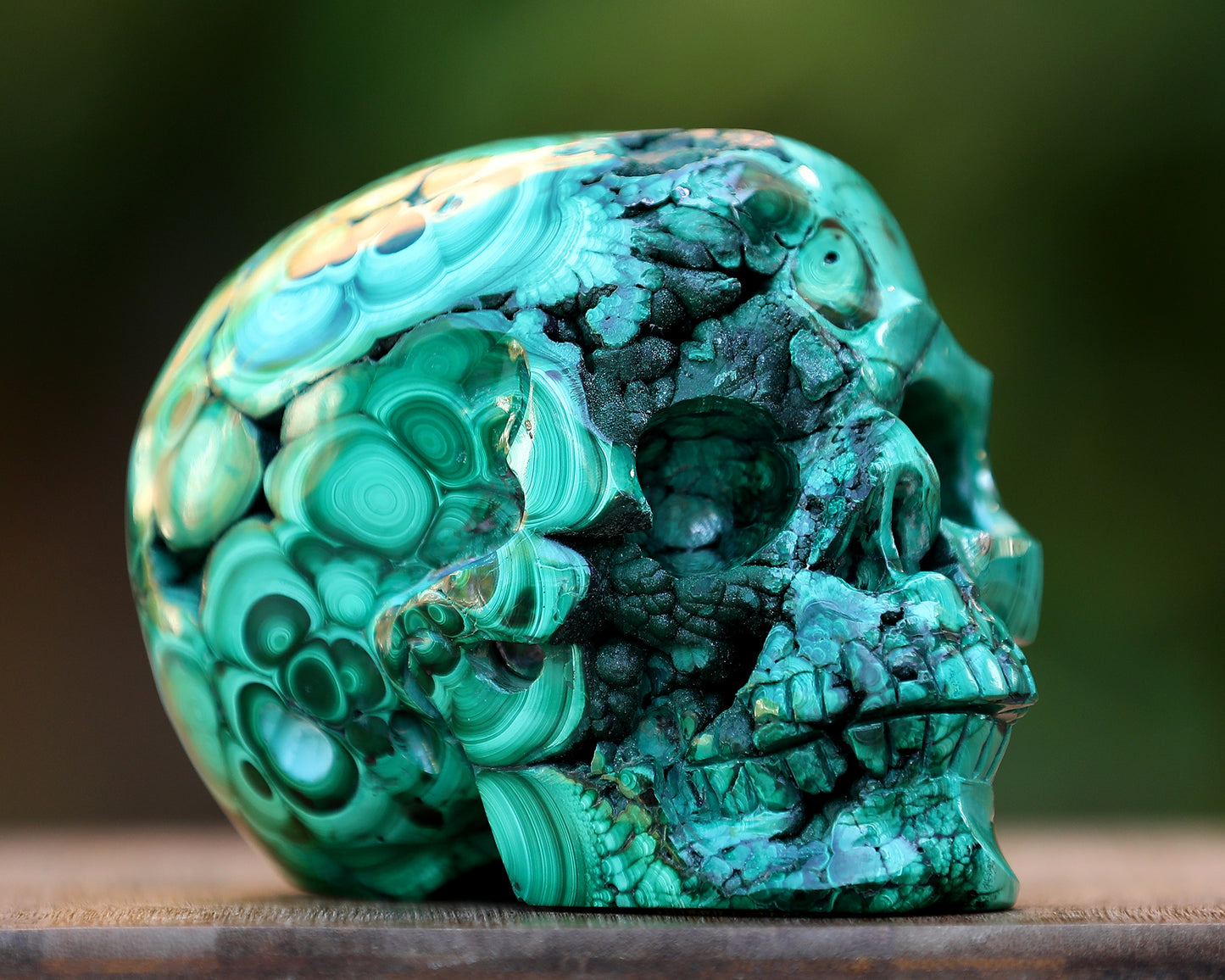 5.5" Natural Malachite Hand Carved Crystal Realistic Skull Sculpture