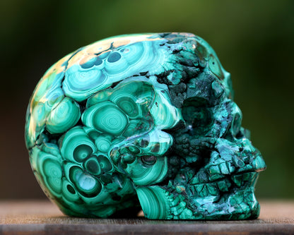 5.5" Natural Malachite Hand Carved Crystal Realistic Skull Sculpture