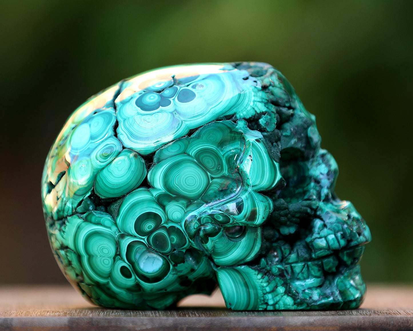 5.5" Natural Malachite Hand Carved Crystal Realistic Skull Sculpture