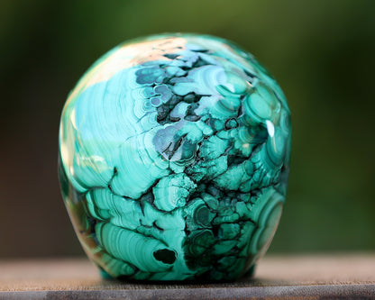 5.5" Natural Malachite Hand Carved Crystal Realistic Skull Sculpture