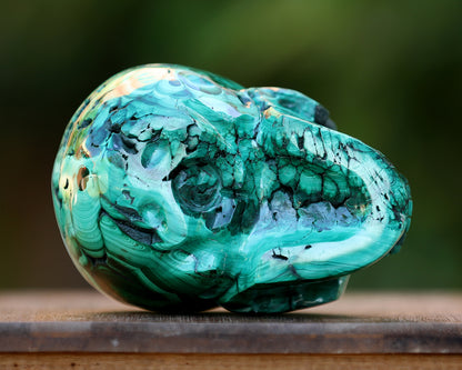 5.5" Natural Malachite Hand Carved Crystal Realistic Skull Sculpture