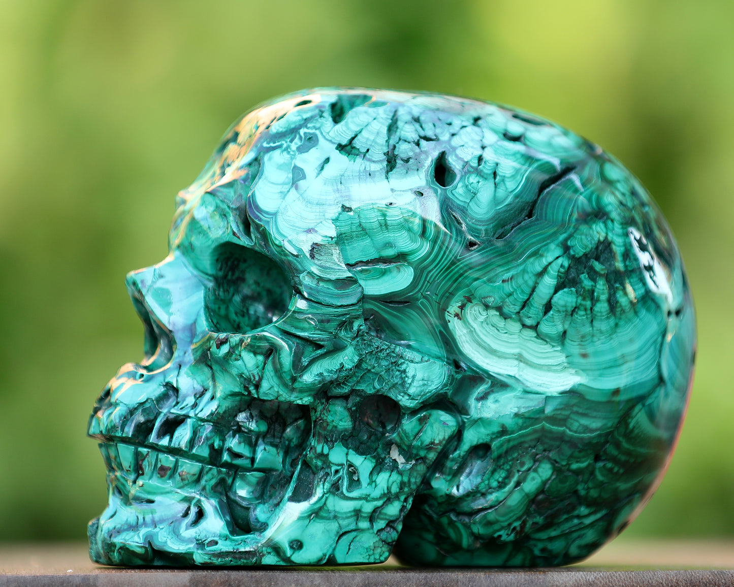 6.0" Natural Malachite Hand Carved Crystal Realistic Skull Sculpture