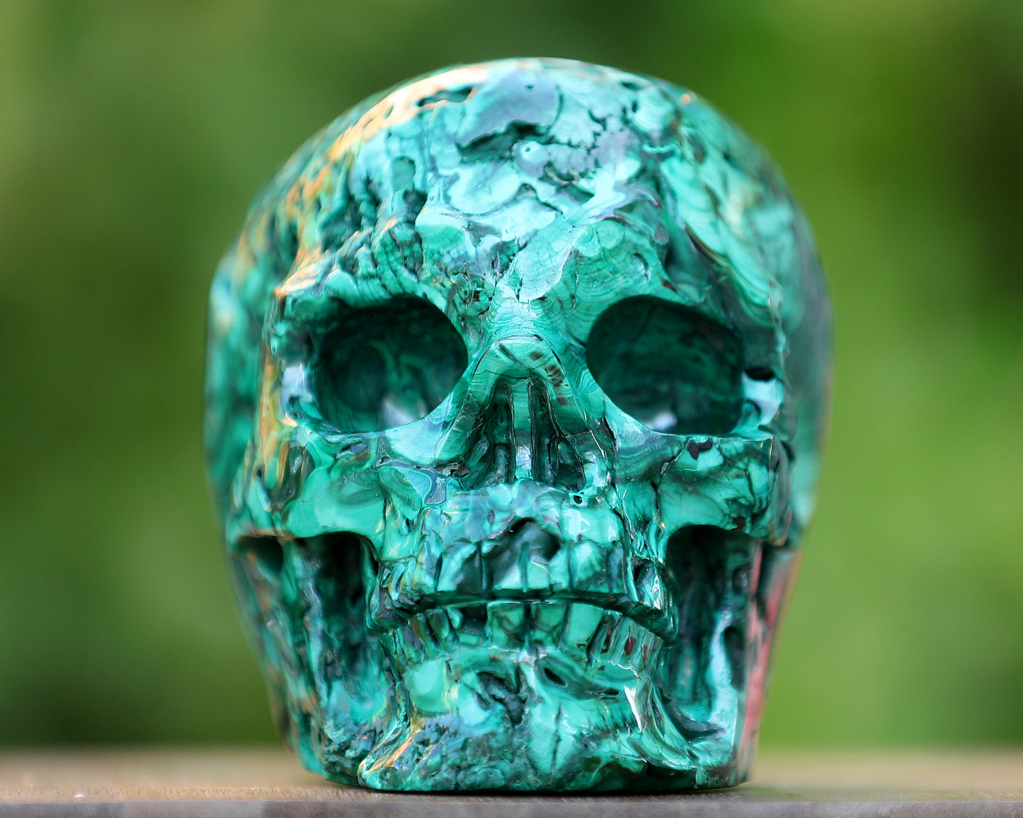 6.0" Natural Malachite Hand Carved Crystal Realistic Skull Sculpture