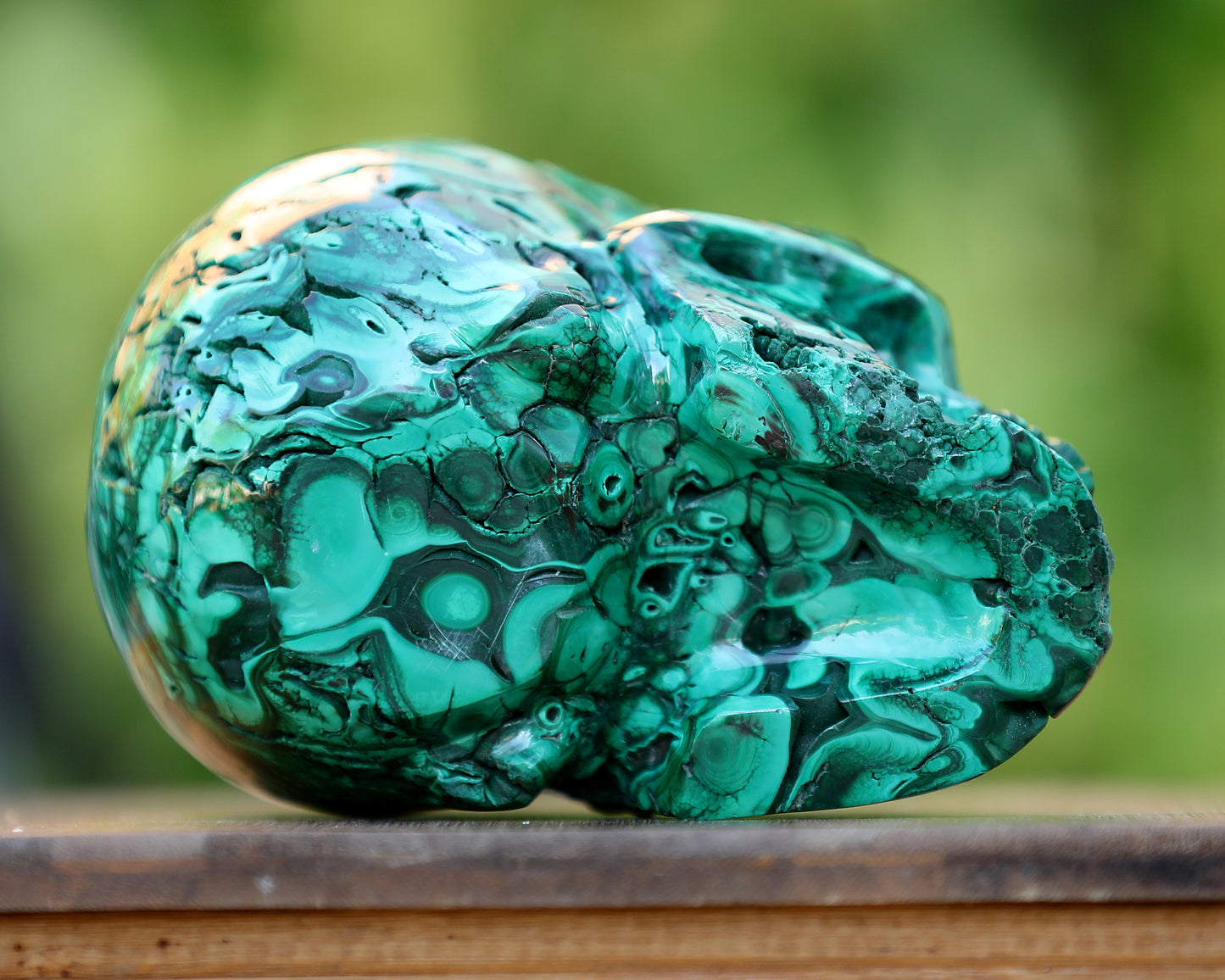 6.0" Natural Malachite Hand Carved Crystal Realistic Skull Sculpture