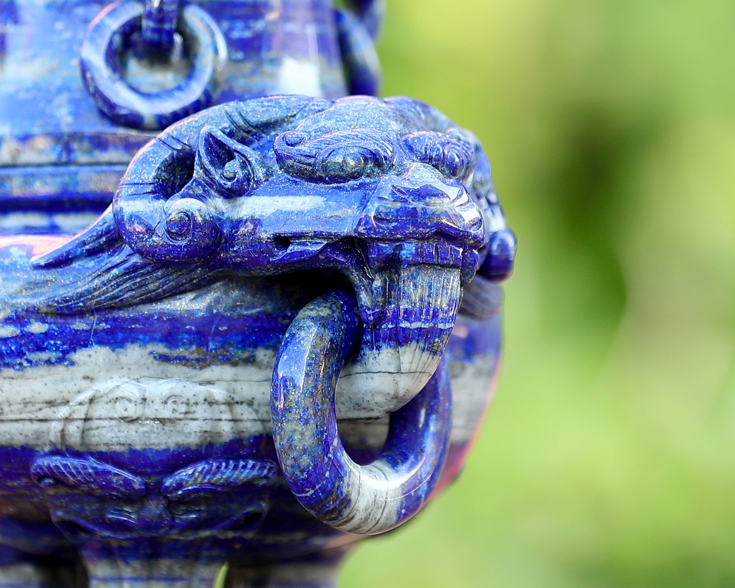 9.0” Natural Lapis Lazuli Hand Carved 3 Foot Censer with Lid Gemstone Tripod